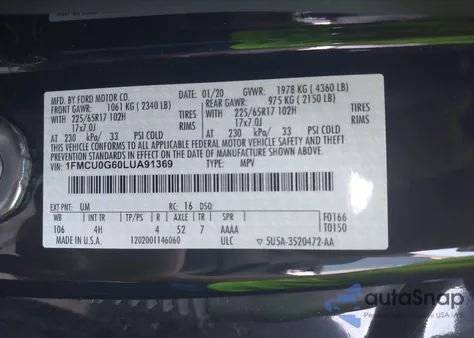 2020 Ford Escape Se z USA, uszkodzony, nr VIN 1FMCU0G60LUA91369